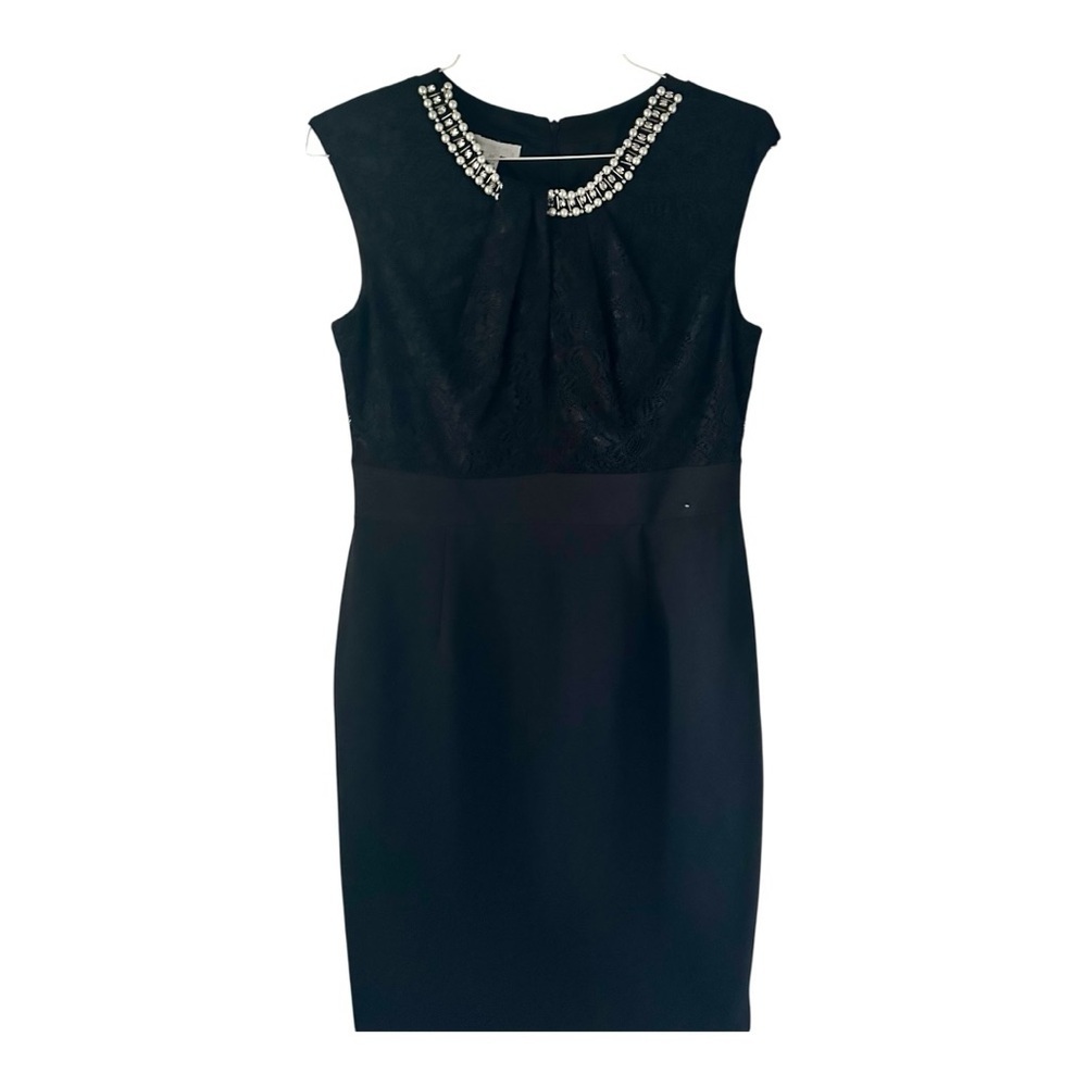 London Times Embellished Neck Lace Sheath Dress Elegant Black Sleeveless Size 12 - Picture 4 of 8
